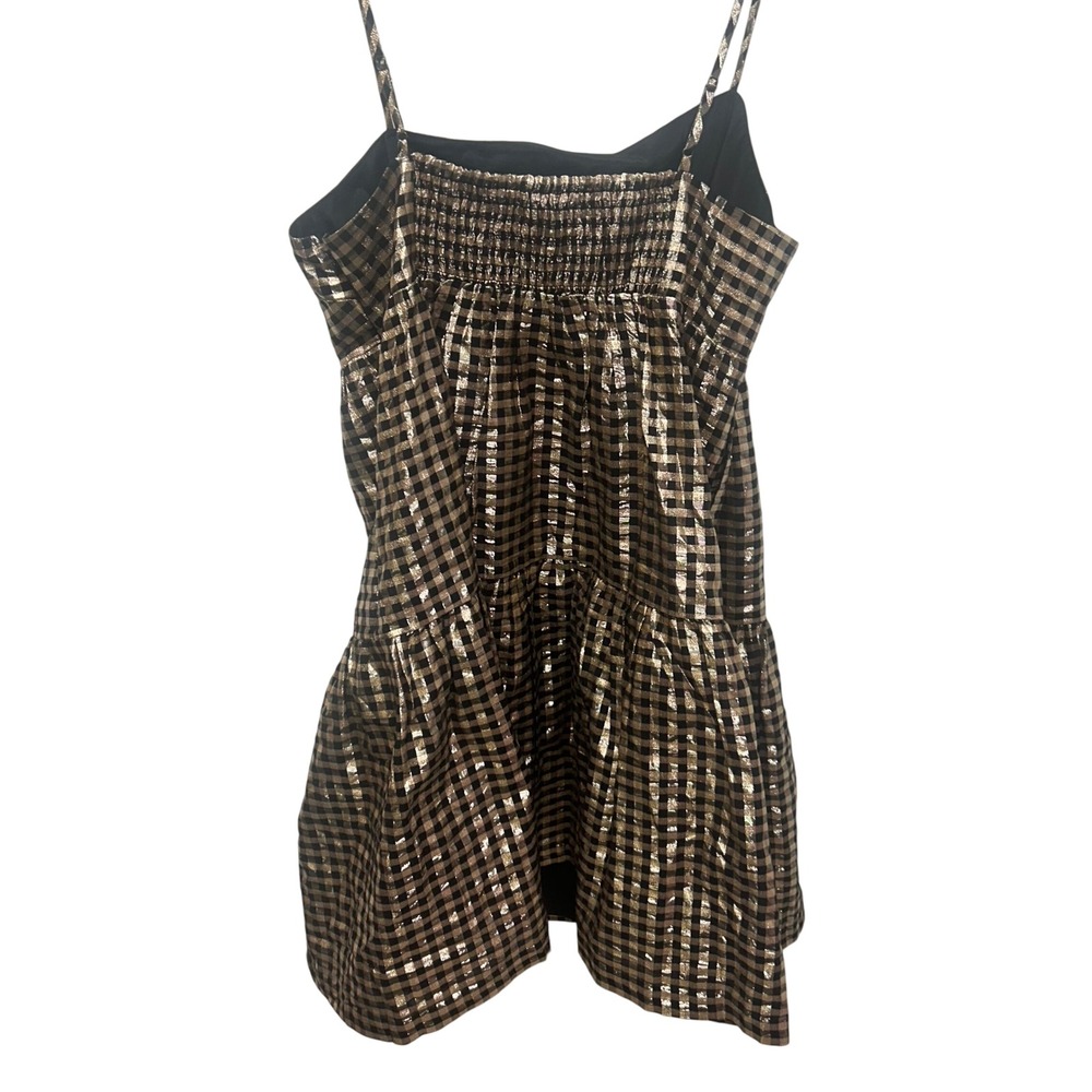 J.Crew Lurex Metallic Gingham Tiered Mini Dress Black 16 party picnic preppy - Picture 10 of 11